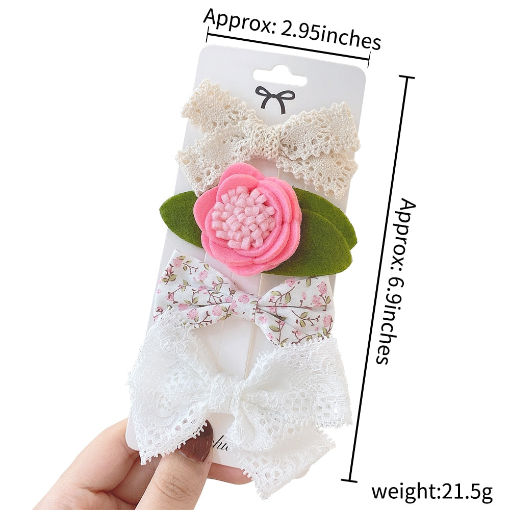 4Pcs/Set Sweet Lace Printed Hair Clips For Cute Girls