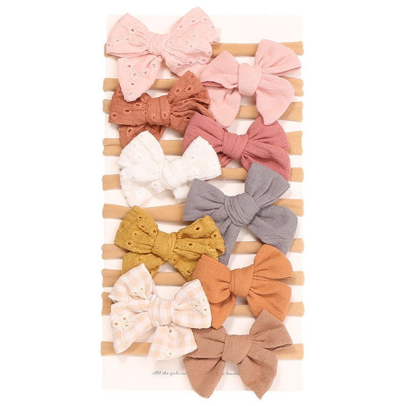 Baby Bow Headband Soft Cotton Embroidered