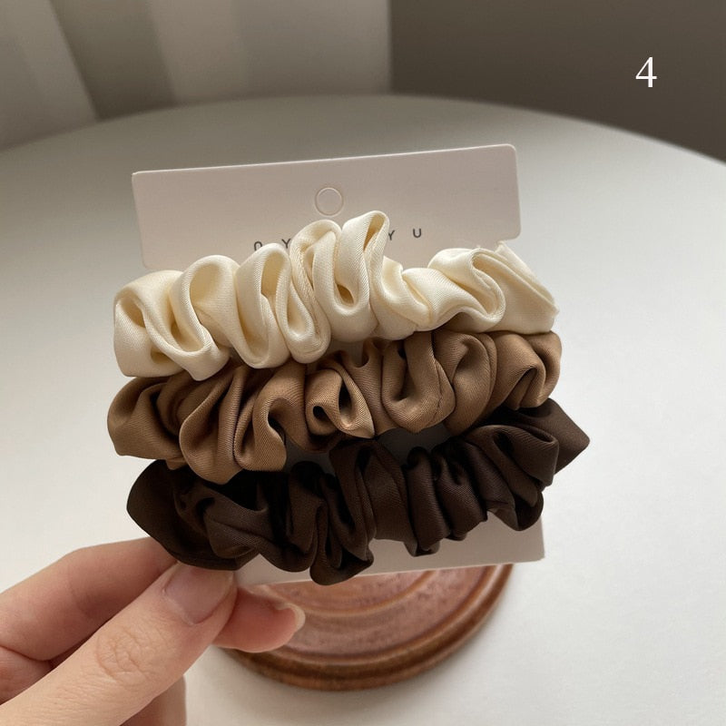 3Pcs/set Silk Satin Scrunchies Women