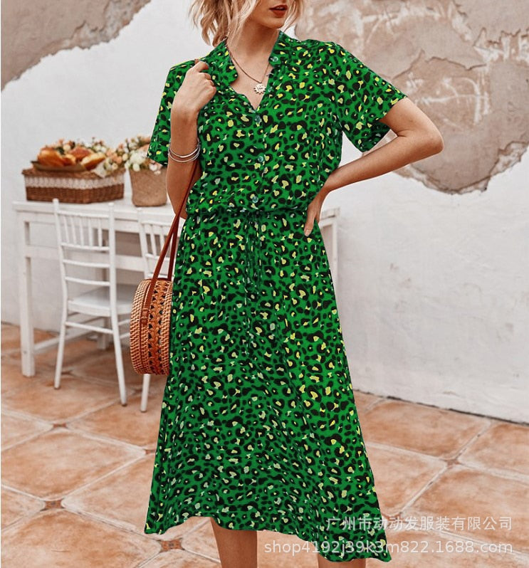 Dress Summer Leopard Print Shirt Dress and Bohemian
