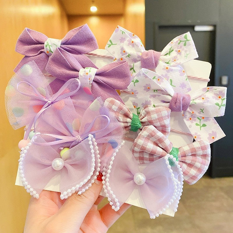 10Pcs/Set Big Bow Flower Elastic Hairbands Children