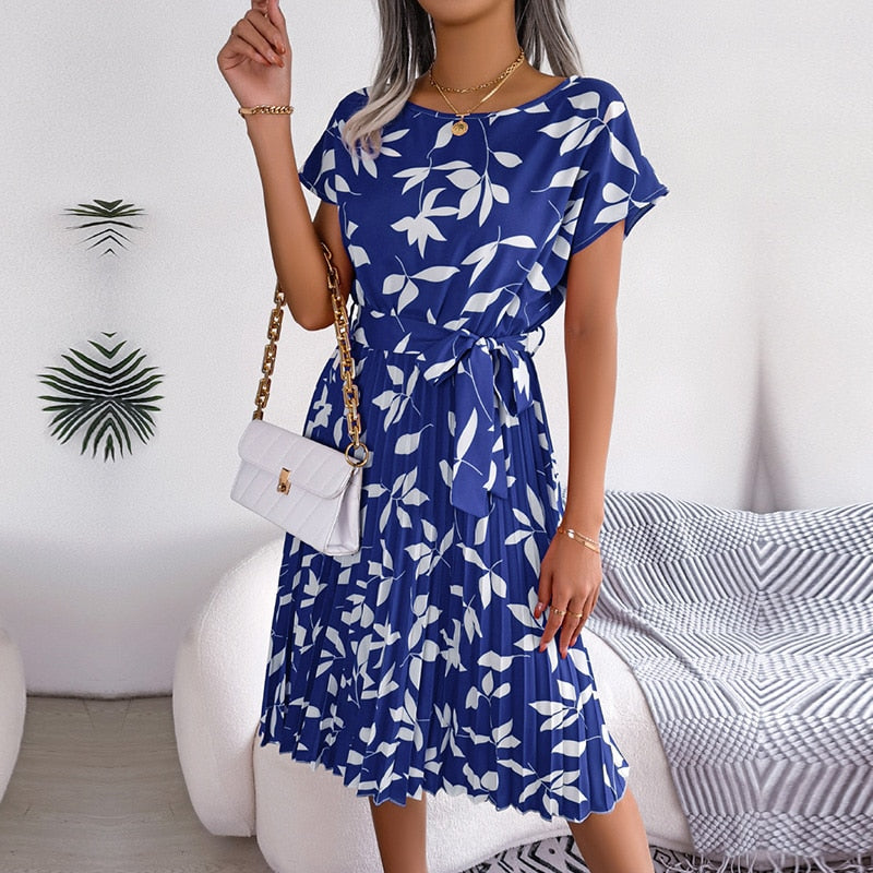 Long Dress Women Spring Summer Short Sleeve High Waist Chic Dress