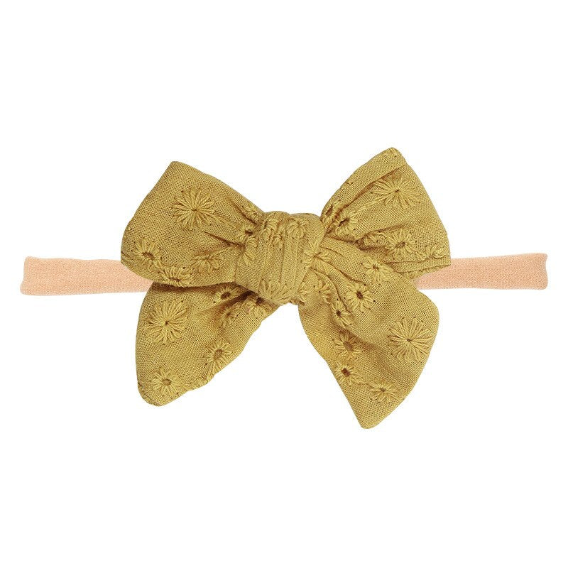 Baby Bow Headband Soft Cotton Embroidered