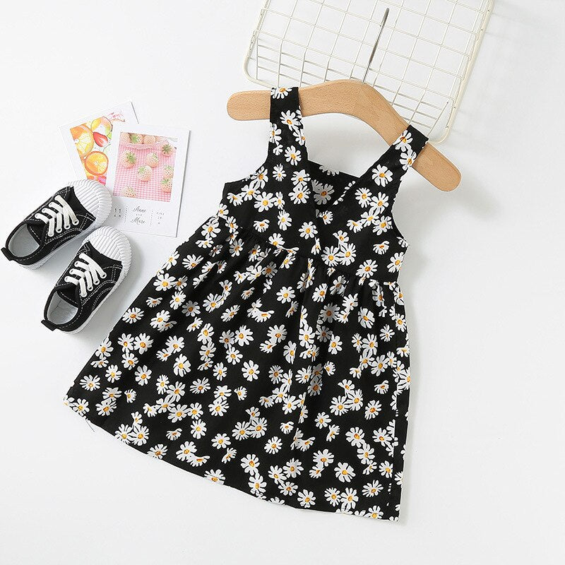 Girls Sleeveless Flower Print Dresses Summer