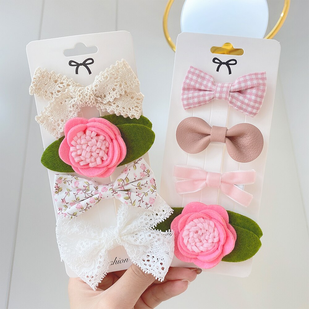 4Pcs/Set Sweet Lace Printed Hair Clips For Cute Girls