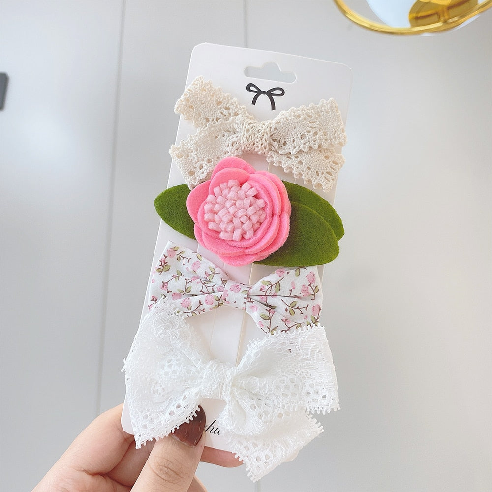 4Pcs/Set Sweet Lace Printed Hair Clips For Cute Girls