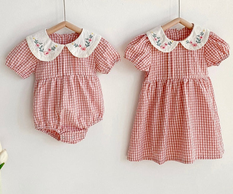 Toddler Baby Girls Grid Embroidery Dresses Summer