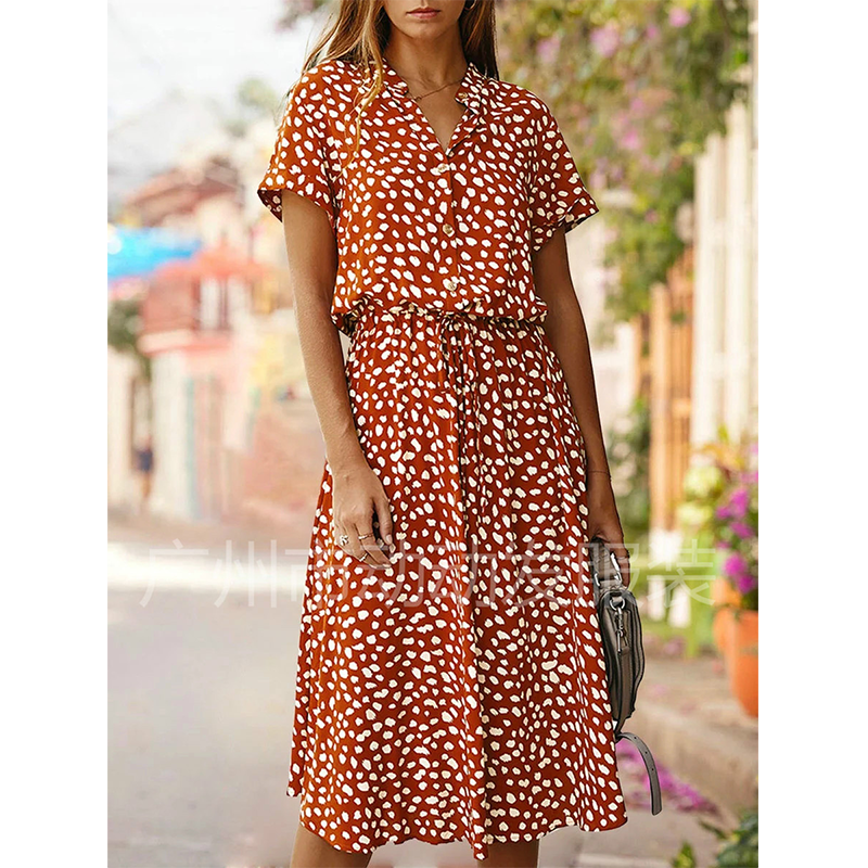 Dress Summer Leopard Print Shirt Dress and Bohemian