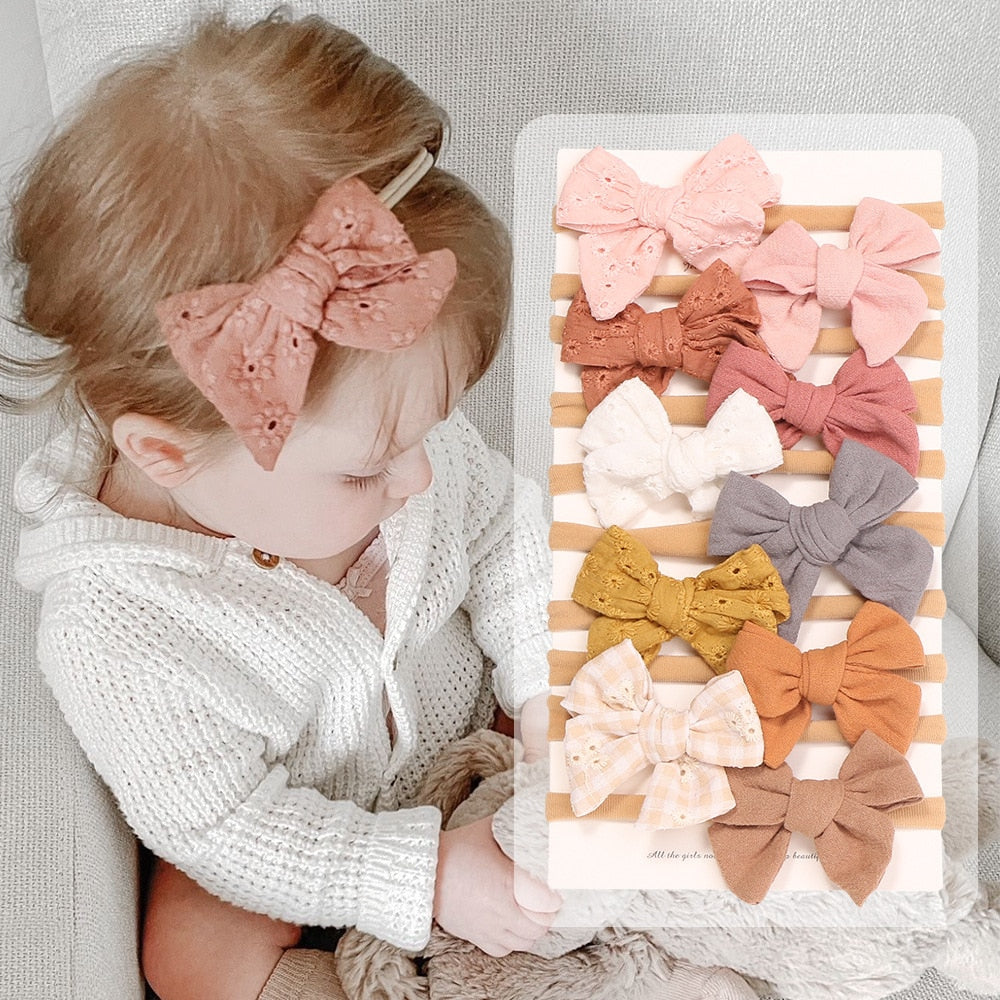 Baby Bow Headband Soft Cotton Embroidered