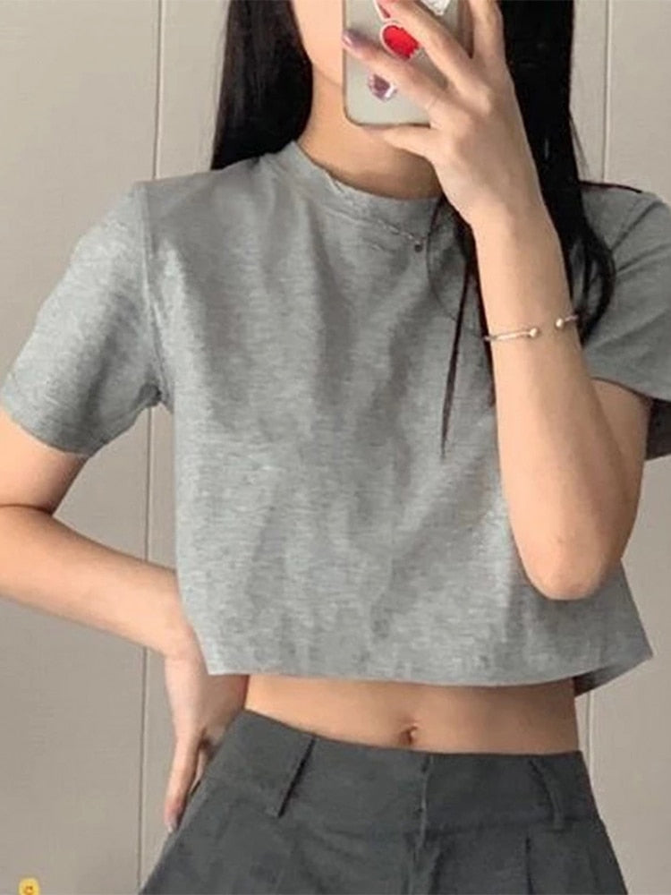 T-shirt Women Cropped Solid Minimalist