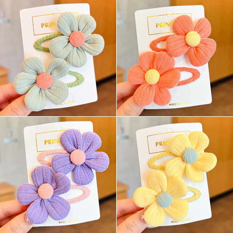 Children's Cute Fabric Flower Pair Clip Hair Accessories