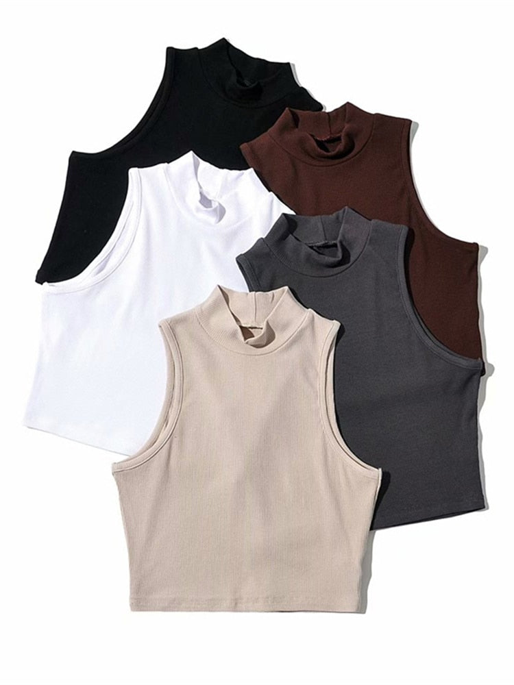 Summer Women Fashion Crop Top High Neck  5 Colors