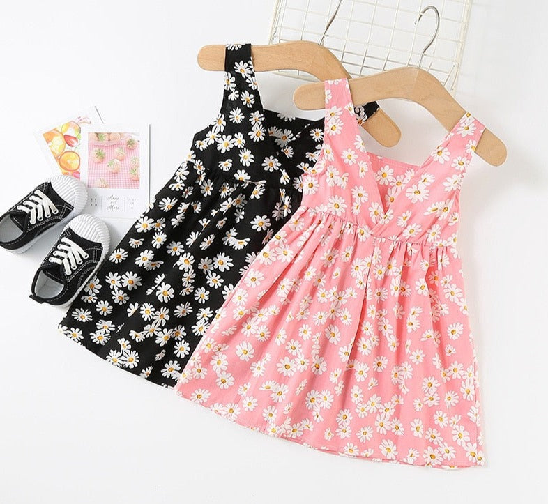 Girls Sleeveless Flower Print Dresses Summer